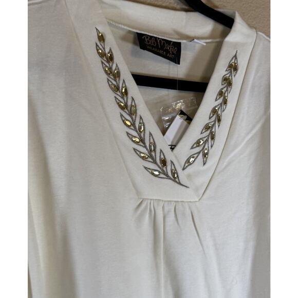 NWT Bob Mackie Plus 2X Top Embroidery Embellished IV-Neck vory - Picture 4 of 9